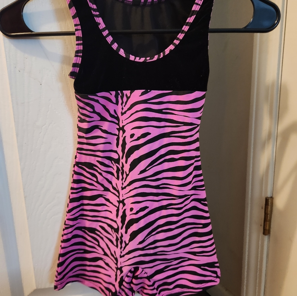 Girls sz M pink & black zebra print leotard